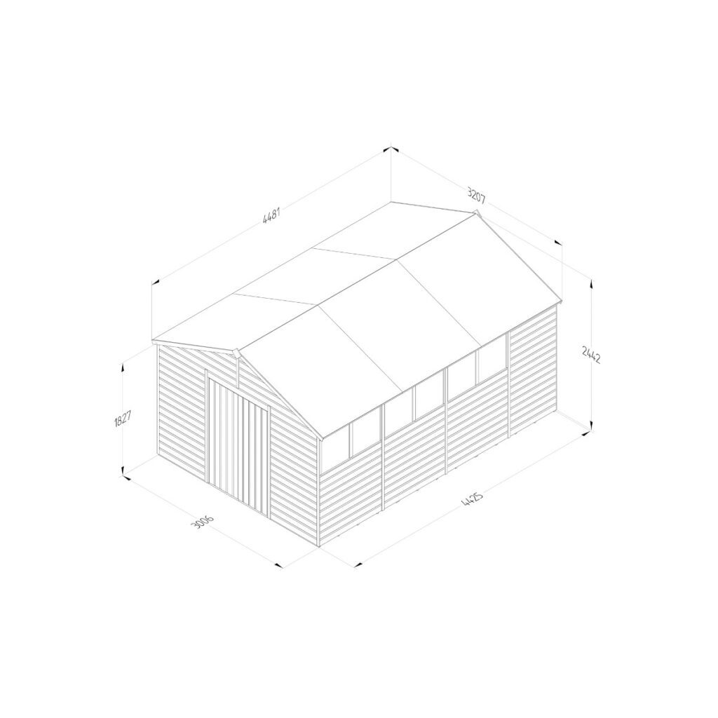 Beckwood 10×15 Apex Shed – 6 Windows – Double Door with Installation 5013053196625 2